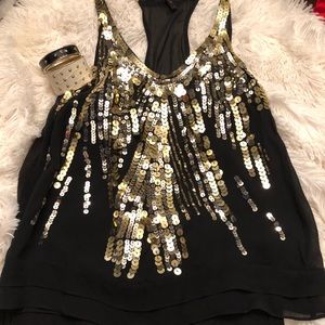 Black tank with gold sequins